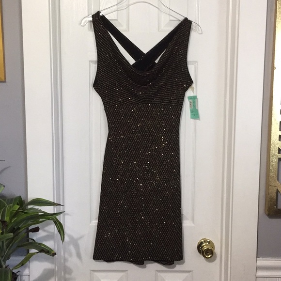 New Era Dresses New Gold Black Stretch Cocktail Dress Sm Gg Poshmark